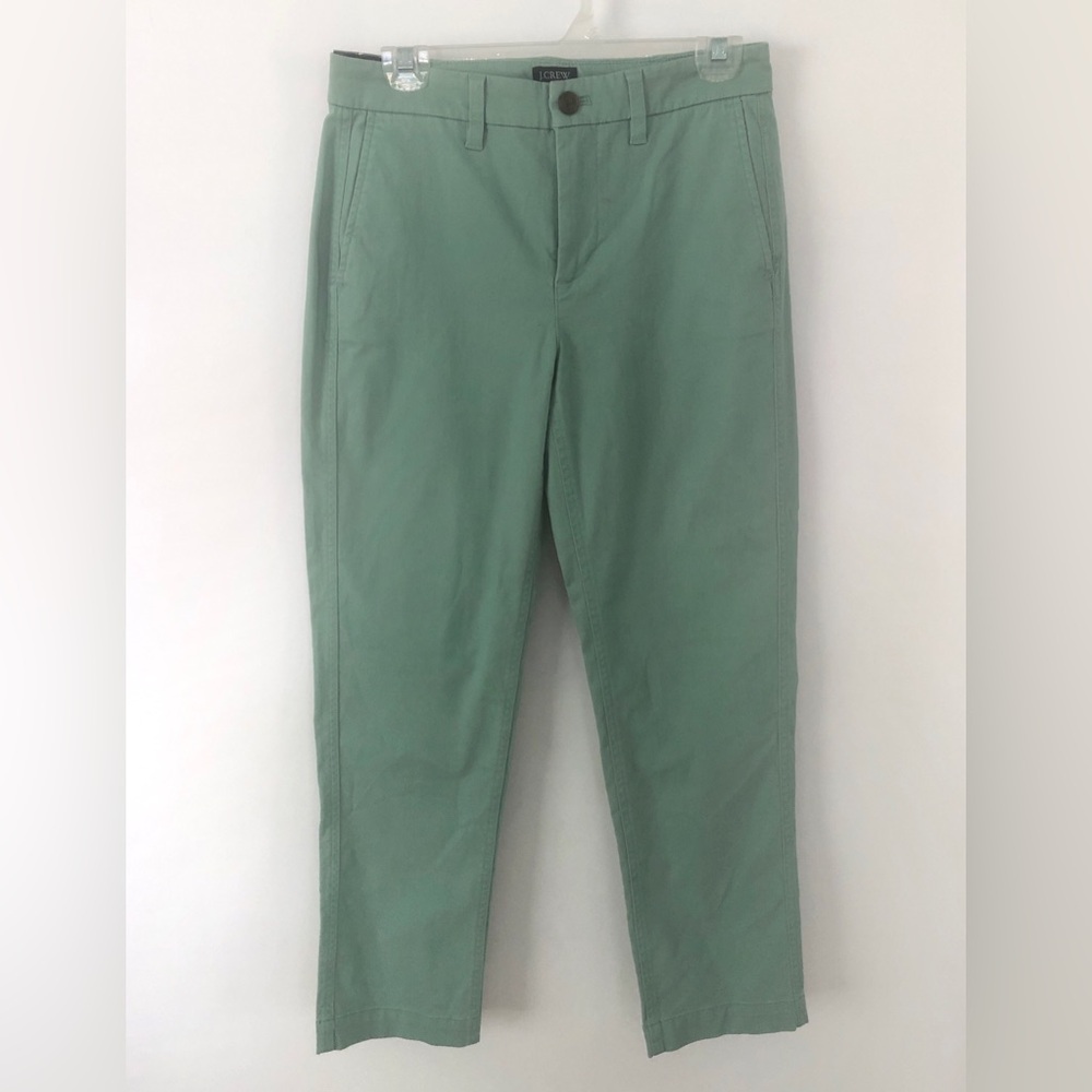 J. Crew High Rise Girlfriend Chino Pants Womens 2 Trouser Green Straight Leg NWT